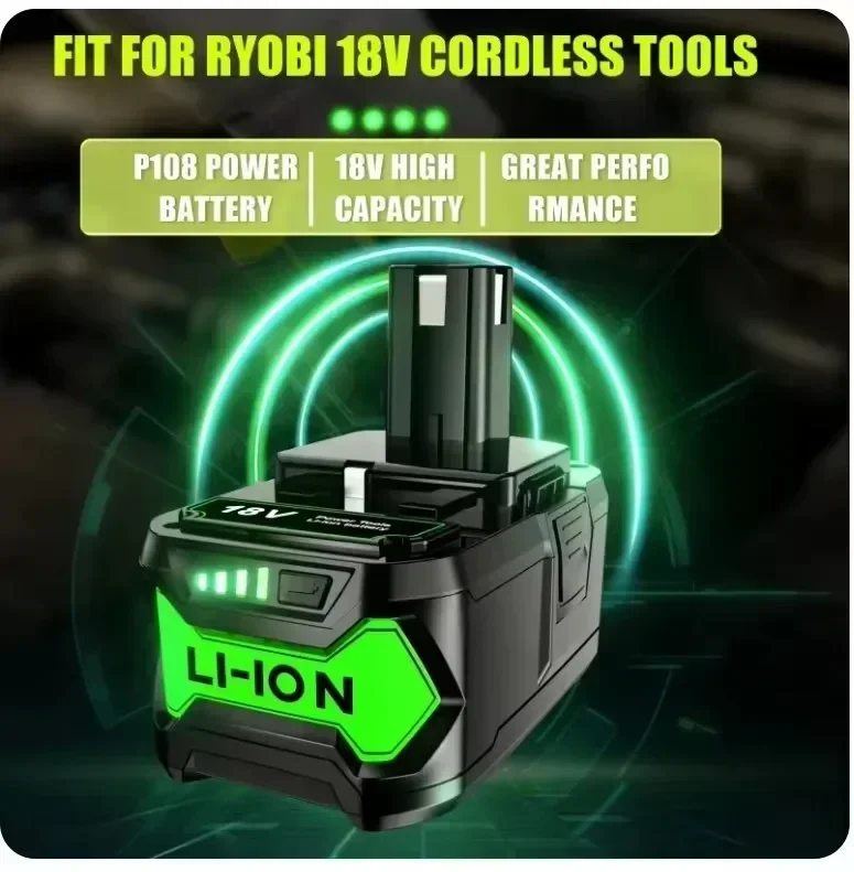 6Ah For RYOBI P108 18V One+ Plus Battery 18 Volt Lithium-Ion Power Tools P104 P107 RB18L50 RB18L20 P108