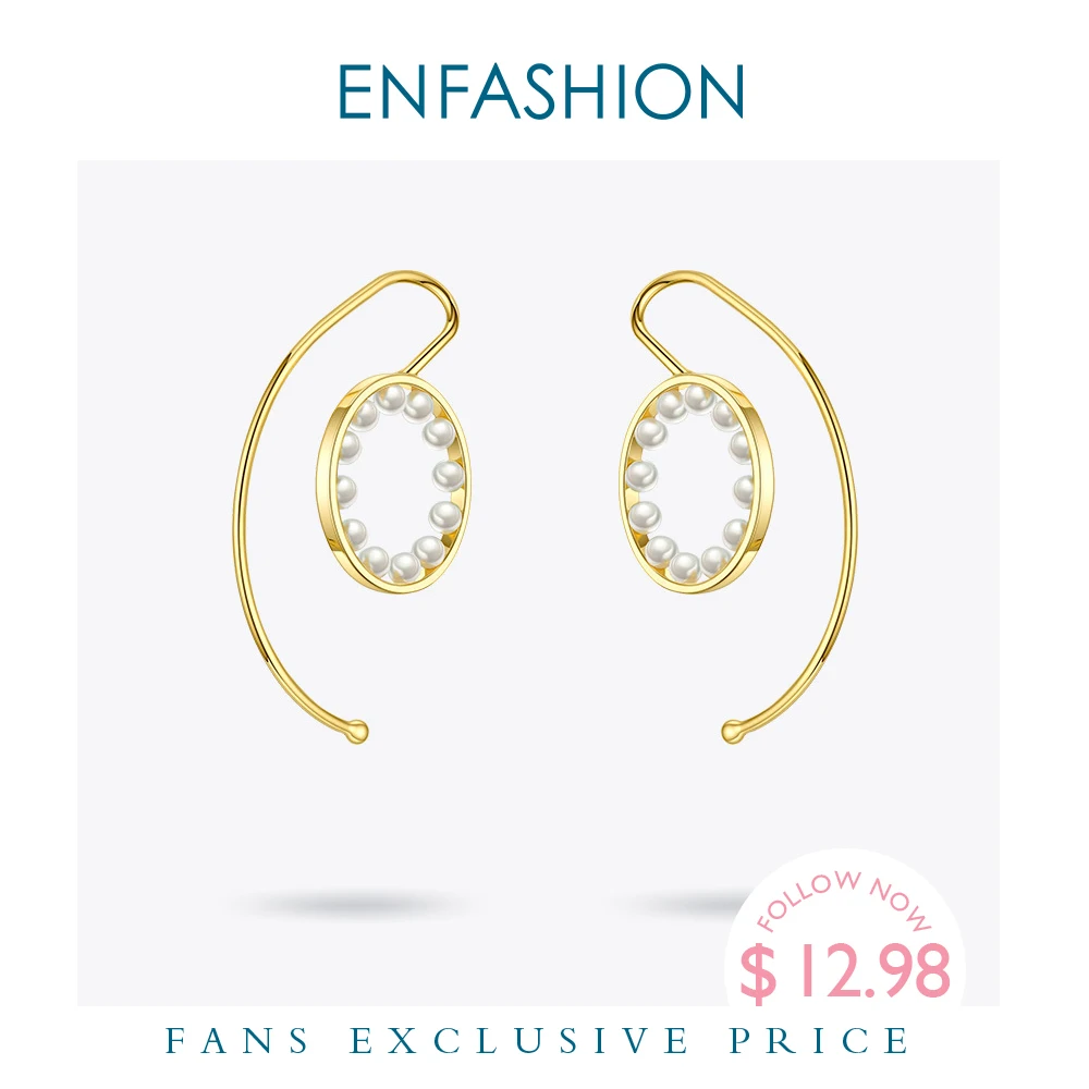 ENFASHION Pearl Circle Ear Cuff Clip On Earrings For Women Statement Gold Color Earcuff Earings Without Piercing Jewelry E191106