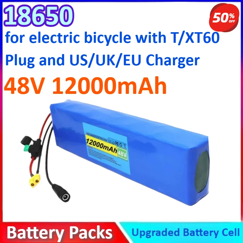 

18650 13S2P 48V 12Ah lithium-ion battery pack for electric bicycle 13 series 2 parallel with T/XT60 Plug and US/UK/EU Charger
