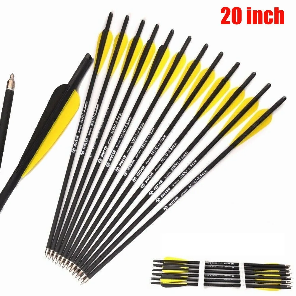 12Pcs Carbon 20inch Crossbow Bolts Hunting Arrow Half Moon Nocks 8.8mm OD Shaft Shooting