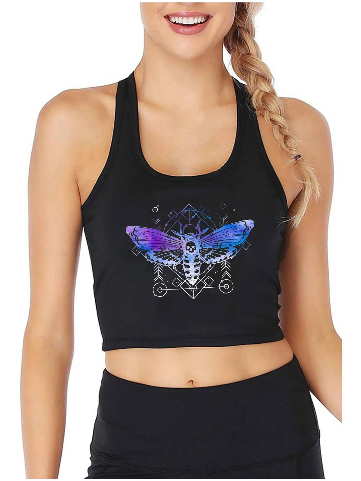 Gothic Pastel Goth Insect Skull Graphic Tank Top Women's Trend Cotton Sexy Slim Fit Crop Top Customizable Camisole