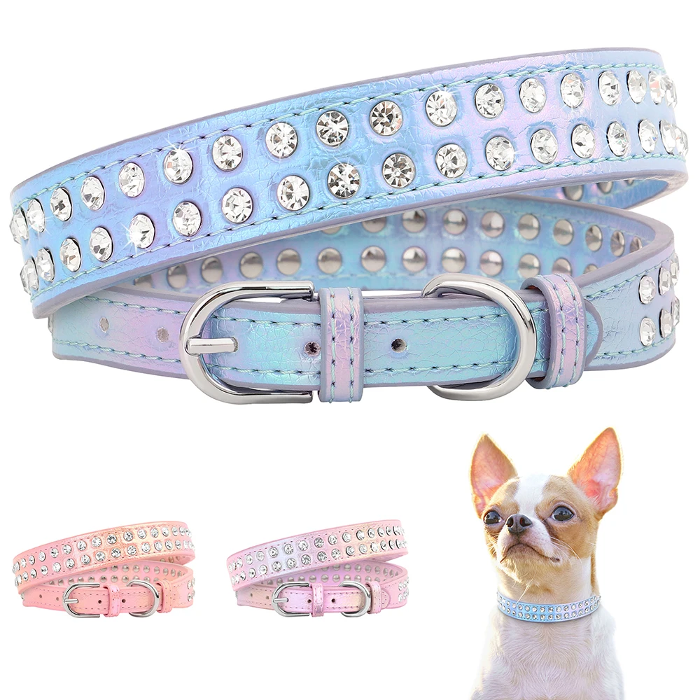 Collar con diamantes de imitación para perro y gato, Collar con tachuelas de cristal, ajustable, para perros pequeños y gatos, Pitbull