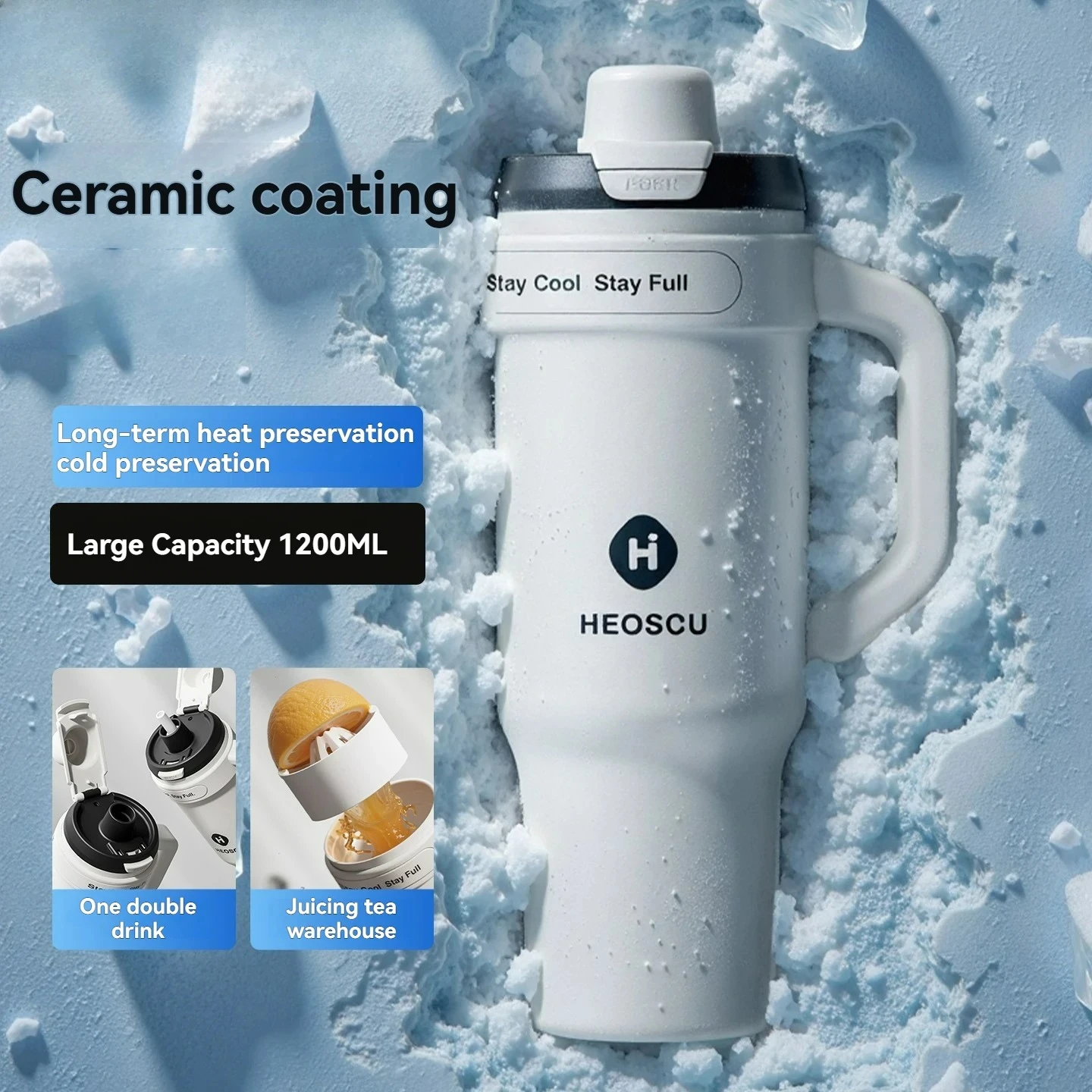 

1200 мл термоизоляционная охлаждающая чашка большой емкости, дорожная кружка из нержавеющей стали с двойными стенками для горячих и холодных напитков