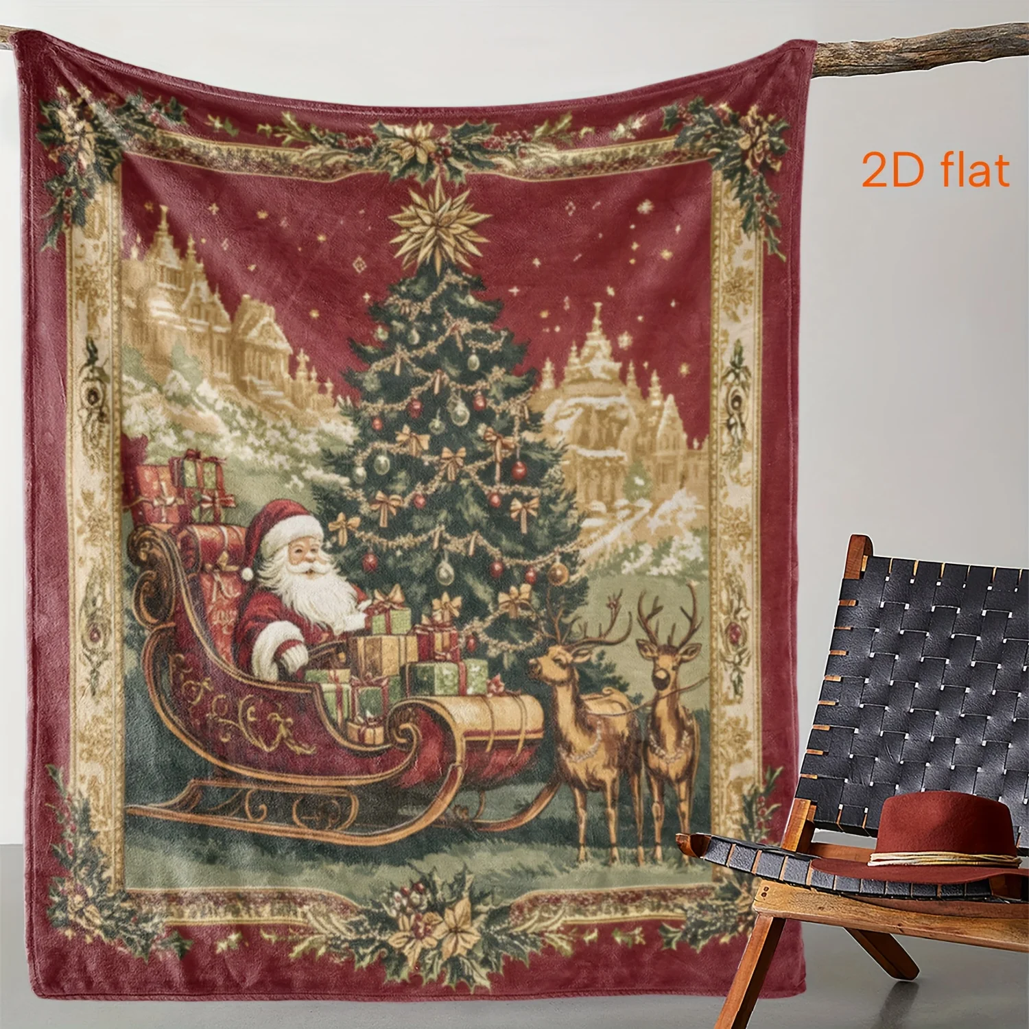 Christmas Tree Santa Claus Reindeer Throw Blanket Soft Warm Cozy Blankets For Sofa Couch Bed