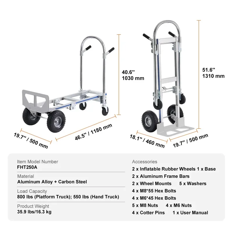 Aluminum Folding Hand Truck Heavy Industrial Collapsible Dolly Cart Moving in Warehouse Supermarket