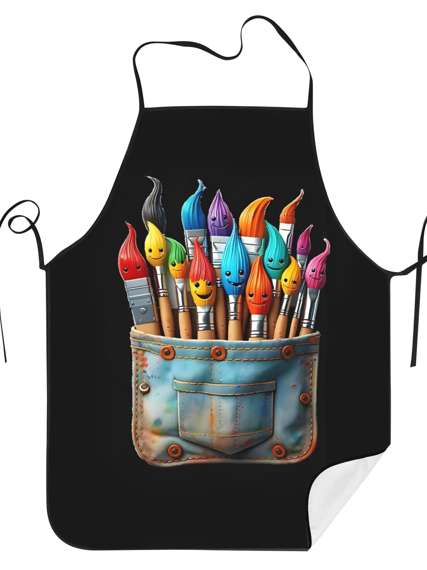 Cute Paintbrushes Pocket Cartoon Kitchen Apron Artist Painting Design Linen Cooking Bibs Chef Aprons Multi Sizes Home Decor Gift