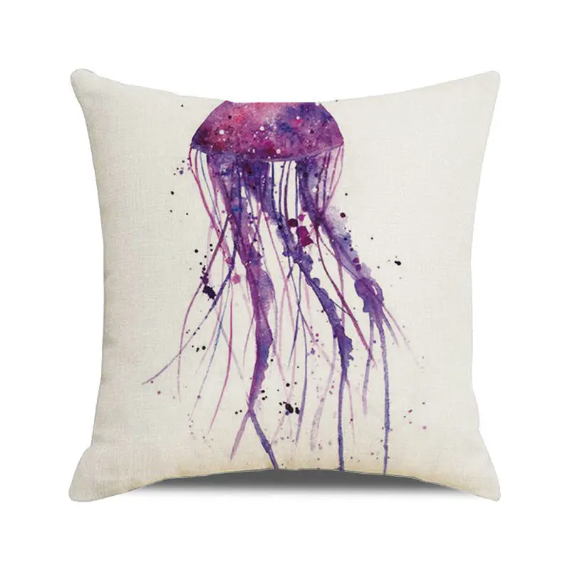 Watercolor jellyfish marine organism Digital printing short plush pillow covers for car sofa office cushion cover home goods