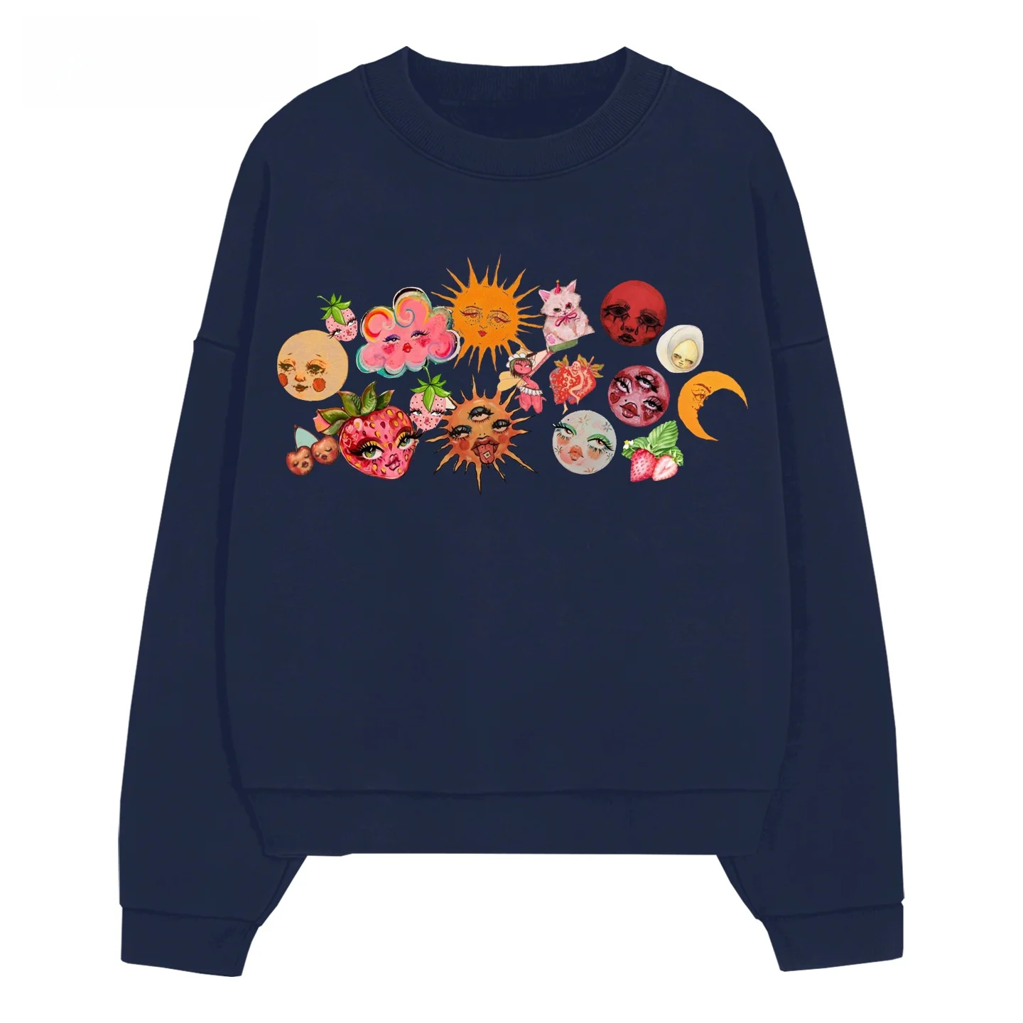 Original round Neck Sweatshirt Cartoon Hip Hop Illustration Design Urban Outfit Cotton Long Sleeve Unisex Youth Fashion