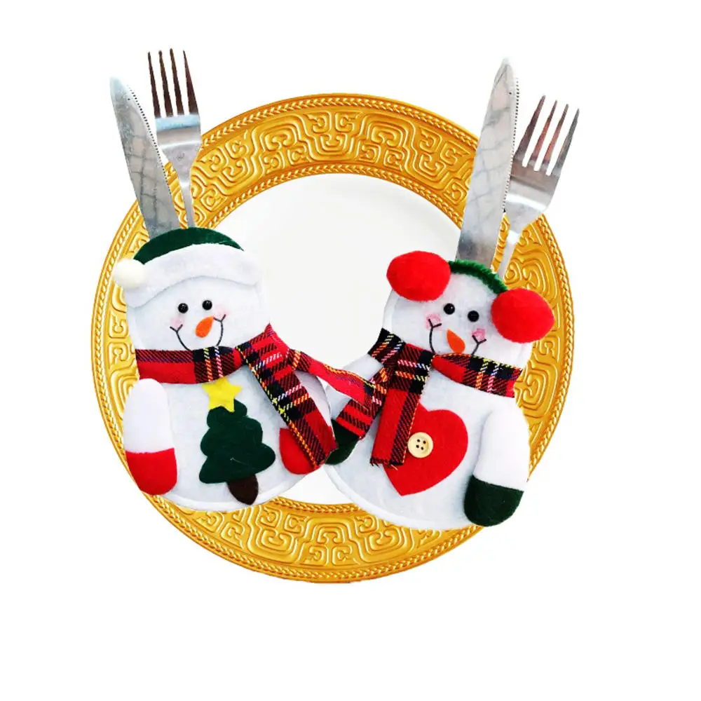 1 pcs Christmas Decorations Creative Tableware Set Soft Home Tableware Cover Non Woven Little Snowman Tableware Set Napkin