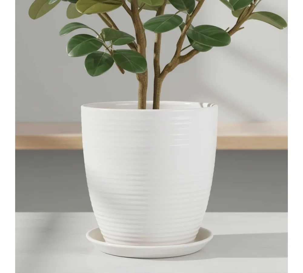 

10-дюймовый керамический горшок с дренажным отверстием и блюдцем, современный круглый цветочный горшок для комнатных уличных растений, садовый декор