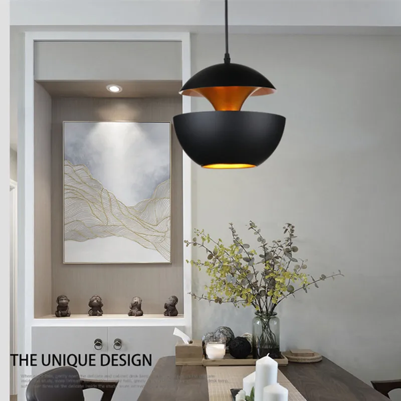 

Modern Minimalist Creative Iron Bar Dining Table Nordic Bedroom Bedside Restaurant Single Head Apple Black and White Chandeliers