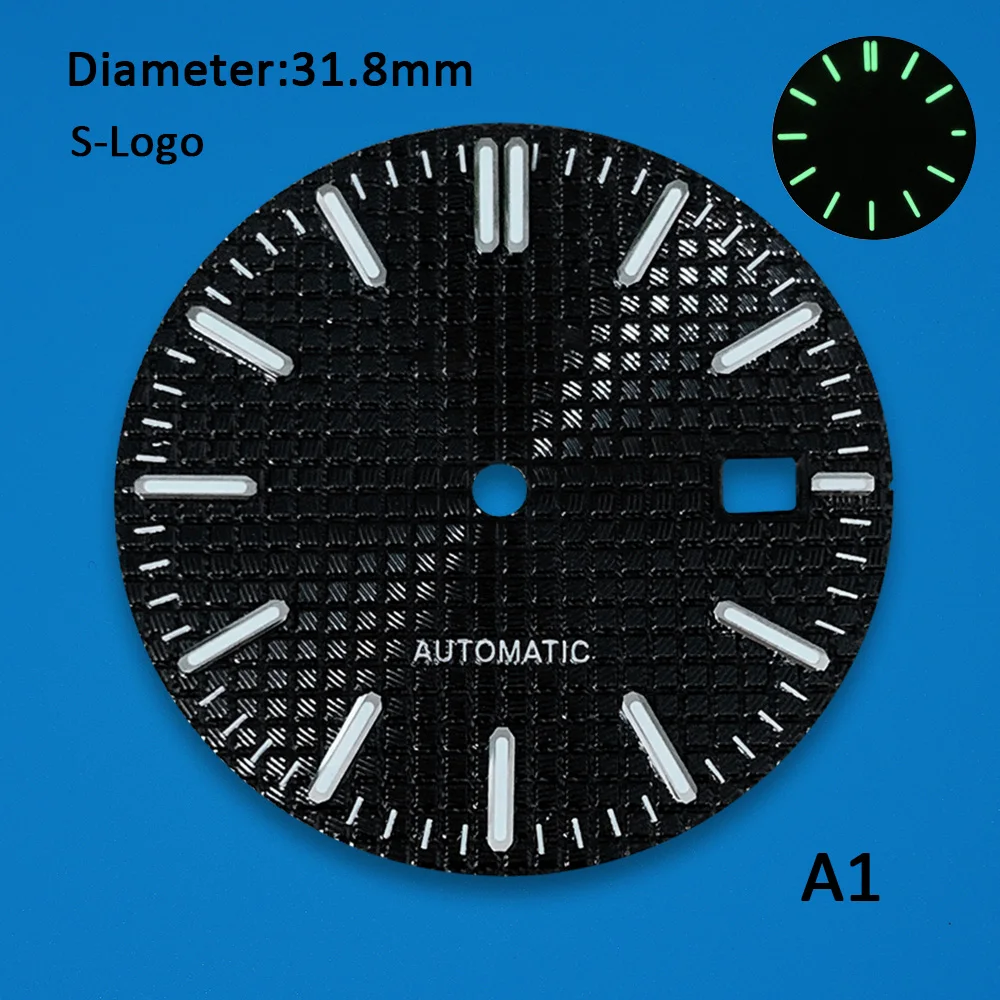

Дубовый циферблат с логотипом S, 31,8 мм, подходит для механизма NH35/NH36/4R/7S, зеленые светящиеся аксессуары для модификации часов