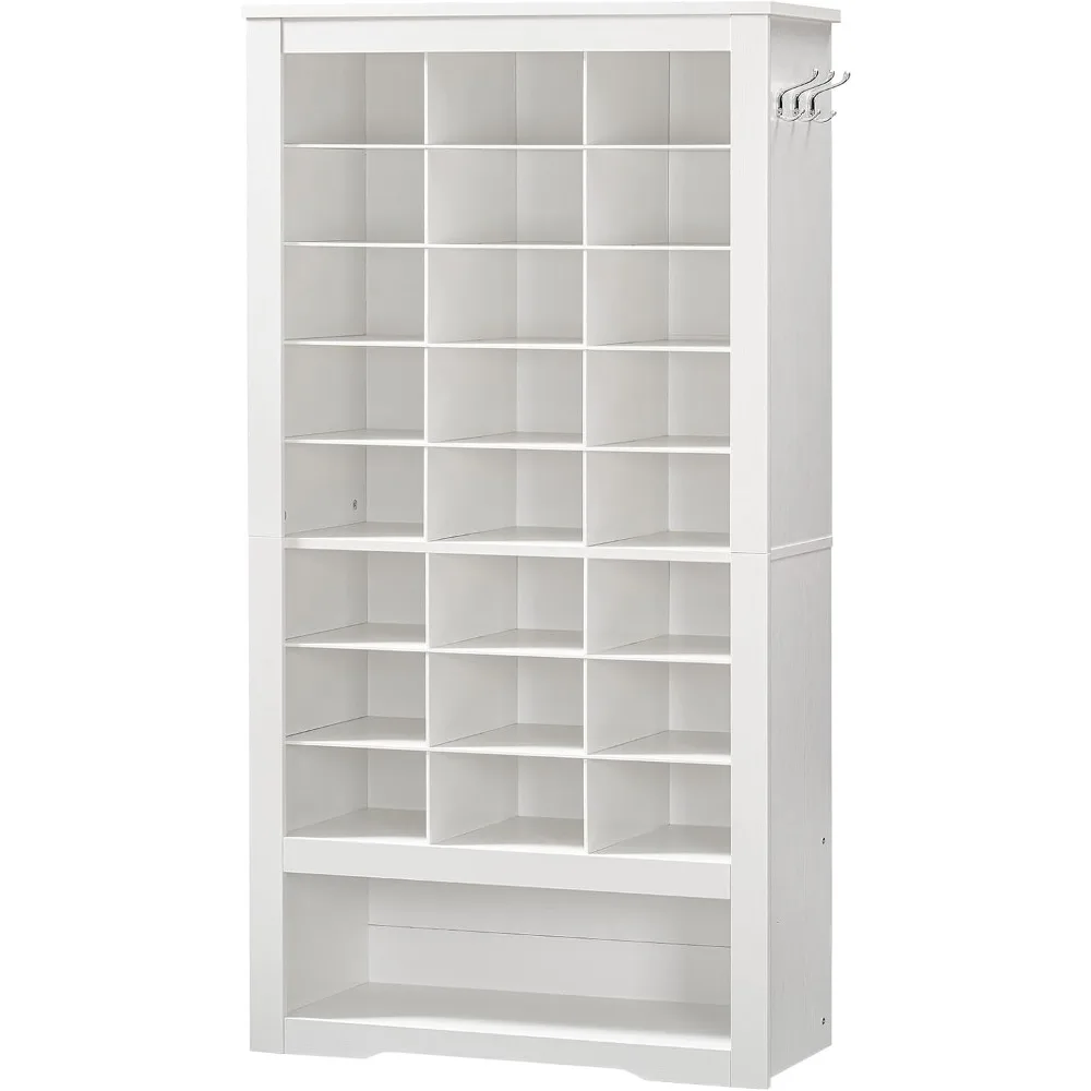 

Tall Shoe Cabinet - 9 Tier Freestanding Wooden Organizer with 24 Cubbies and 3 Hooks for Entryway