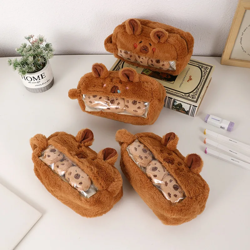 Bonito kawaii grande capacidade capivara caneta saco engraçado dos desenhos animados moda capivara pelúcia lápis bolsa material escolar presentes de aniversário