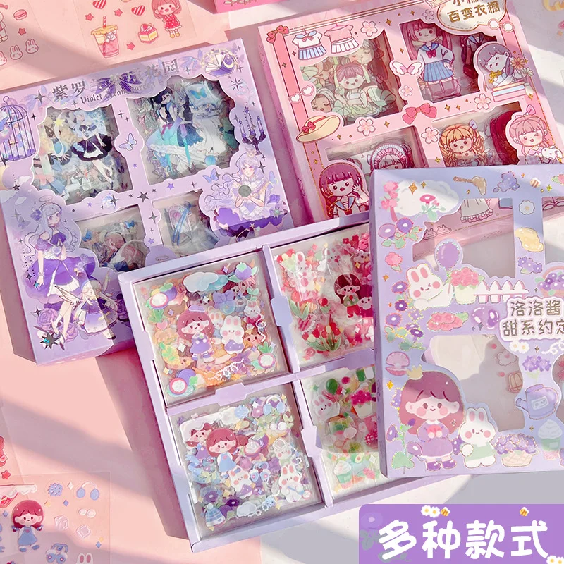 100 Sheets/box, Hand Account Sticker Set,  Cup Pasted with Decorative Small Pattern Cane Ins Wind Girl Sticker.