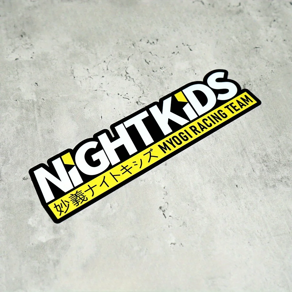 

1PC "Night Kids" Japanese Racing Team Waterproof Vinyl Sticker – Black/White/Yellow Decals for Car & Motorcycle Decor JDM