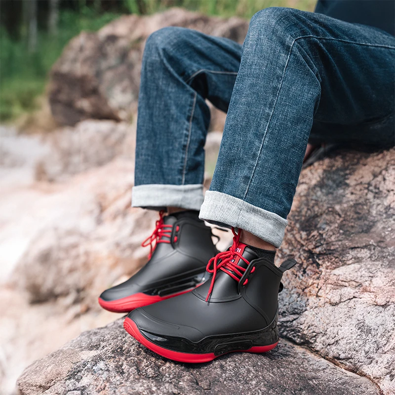 

Rain Shoes Men's Medium Tube Fashionable Waterproof Four-season Versatile Casual Fishing Shoes Wear Wear-resistant Rubber Shoes