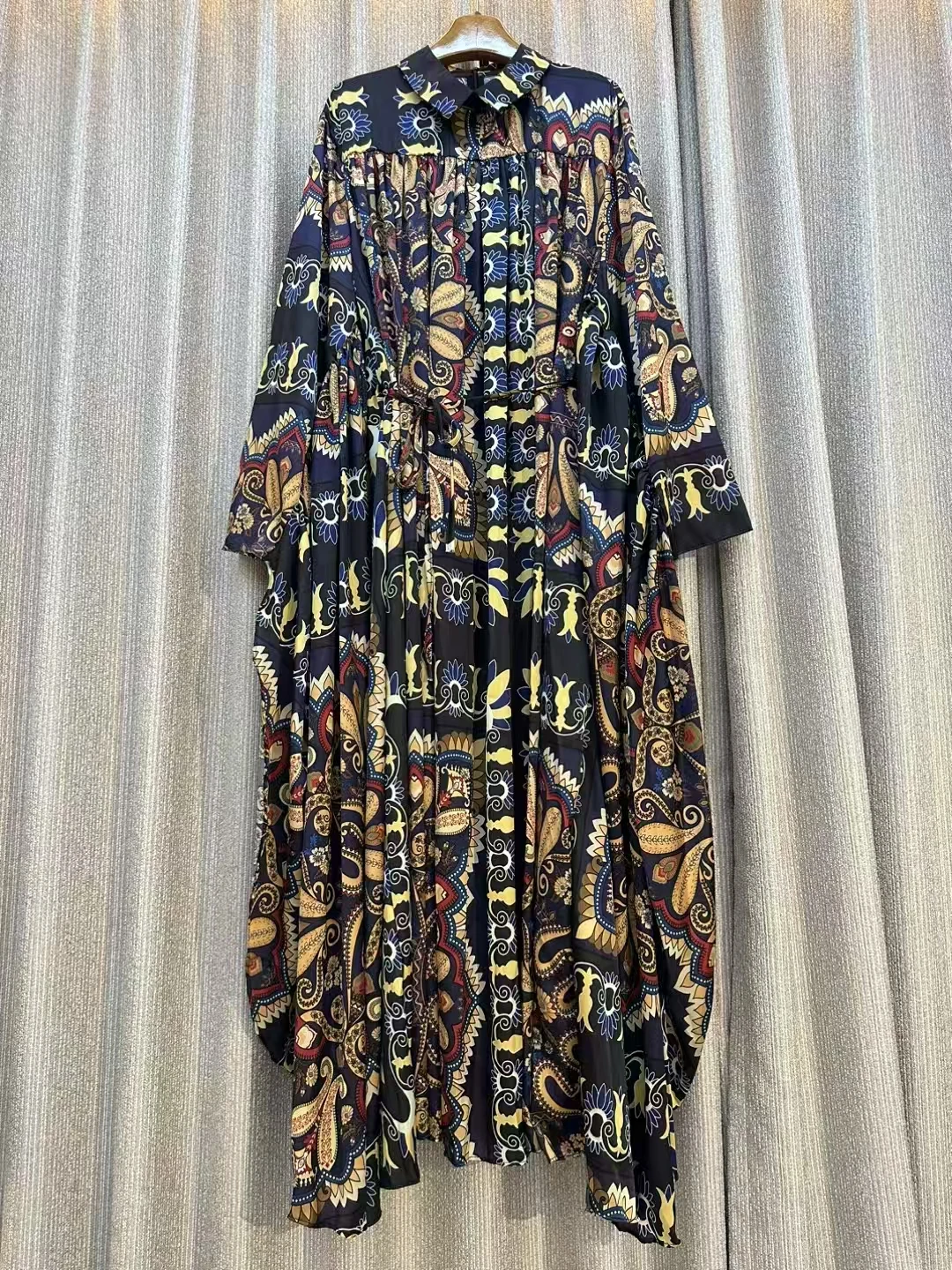 

2025 New Luxury For Women's Print Irregular Midi Dress Female Batwing Sleeves Party A-line Evening Elegant Fashion Long Dress