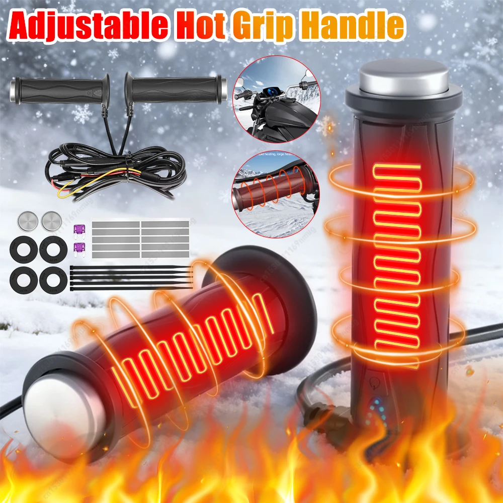 

Электрические формованные ручки постоянного тока 12 В, водонепроницаемый руль с подогревом мотоцикла, 5-ступенчатая электрическая ручка с подогревом, детали мотоцикла на зиму