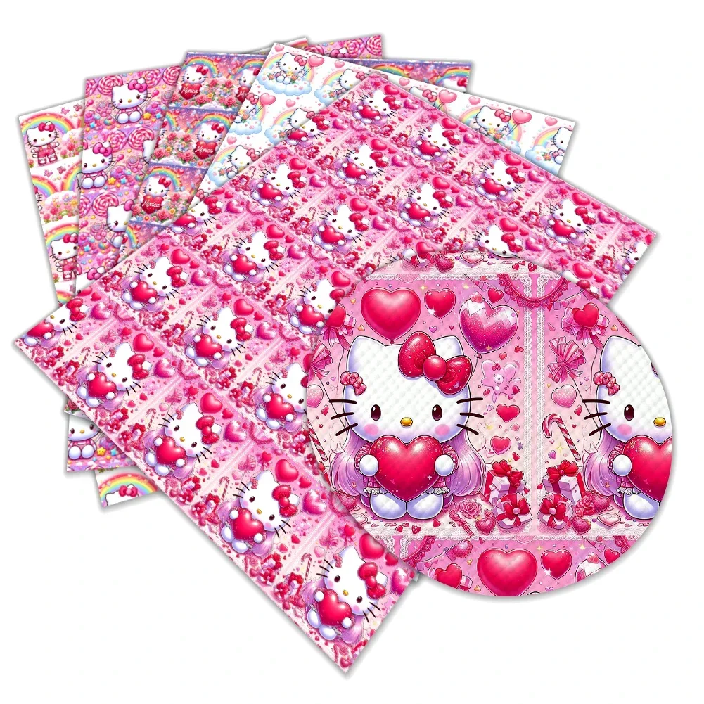 Valentine's Day Sanrio Hello Kitty Cute Printed Faux Leather Sheets Vinyl Sheets DIY Earring Hair Bow Crafts Leather 12*8