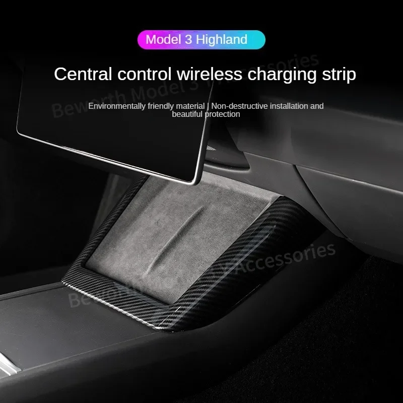 For Tesla Model 3+ Highland 2024 Central Control Wireless Charging Panel Side Trim Strip Car New Model3 Decoration Accessories