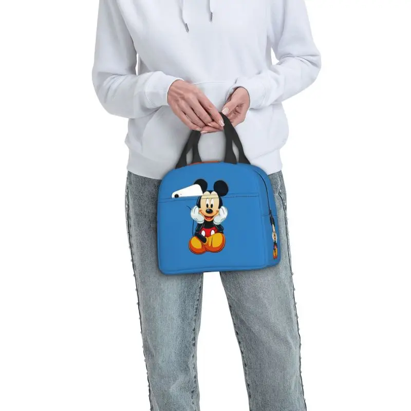 Custom Mickey Mouse Insulated Lunch Bag Waterproof Thermal Cooler Lunch Box Women Children Food Container Tote Bags