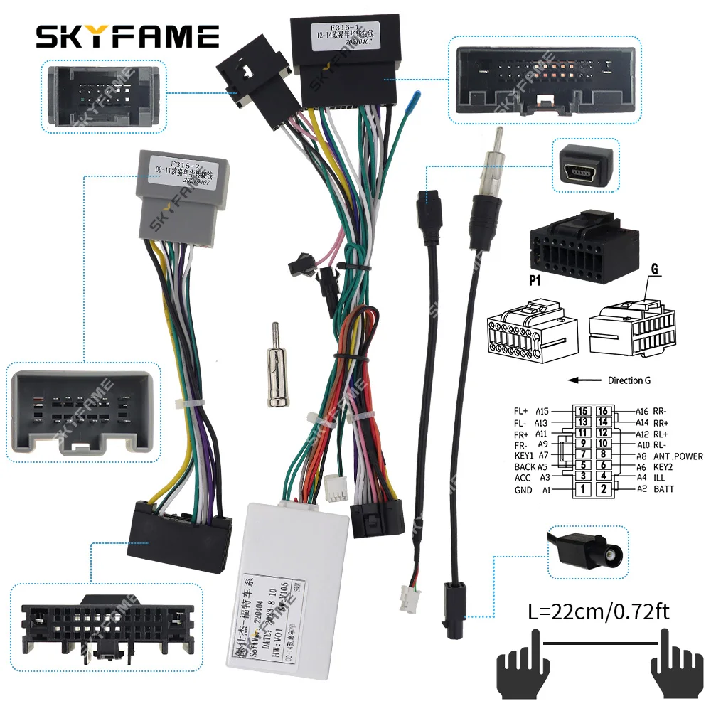 SKYFAME سيارة 16Pin سلك تسخير محول Canbus صندوق فك أندرويد راديو كابل الطاقة لفورد فييستا Ecosport