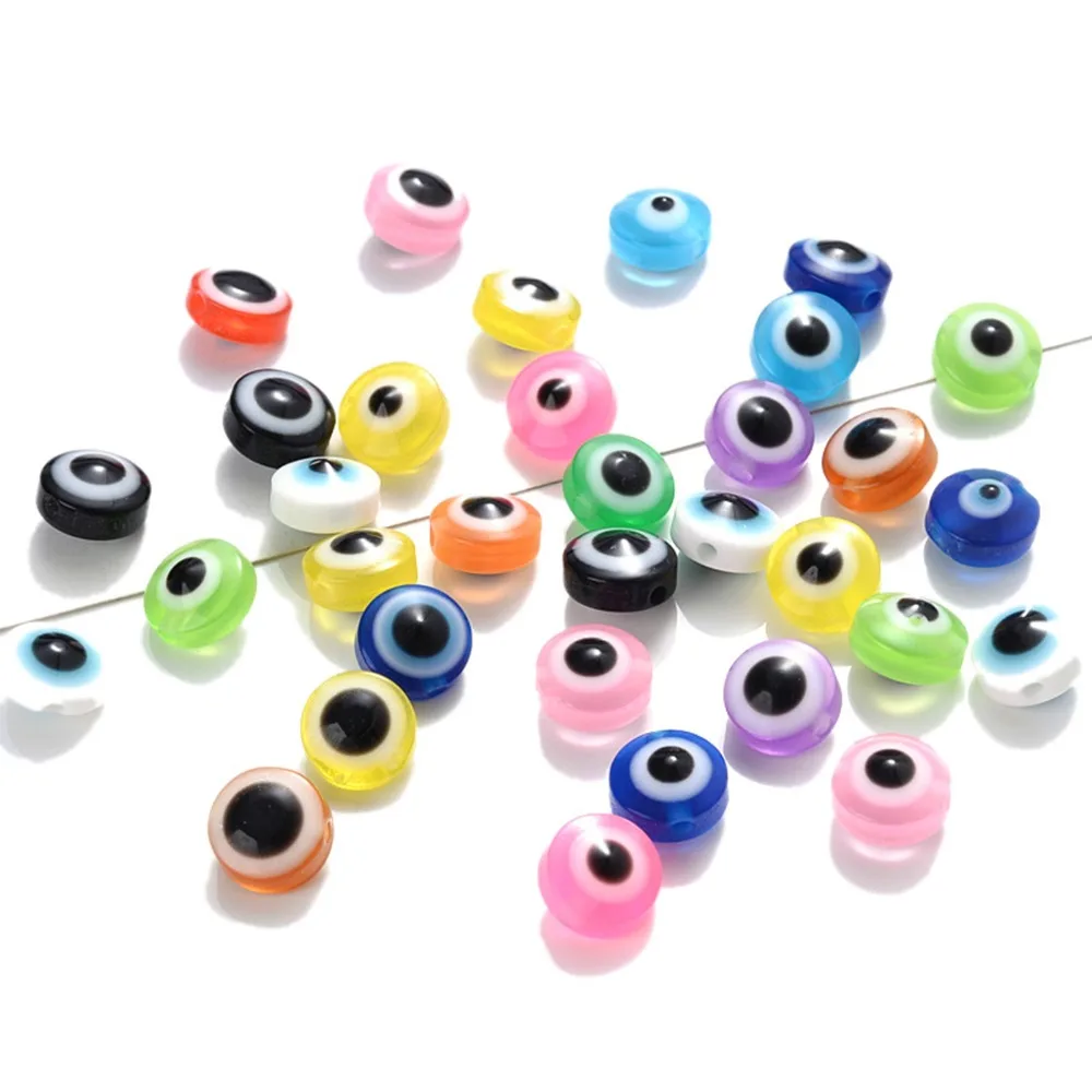 300pcs 8mm Flat Round Eye Beads Opaque With Holes Evil Eye Beads Loose Bead Mixed Color Resin Eye Beads DIY Handcraft