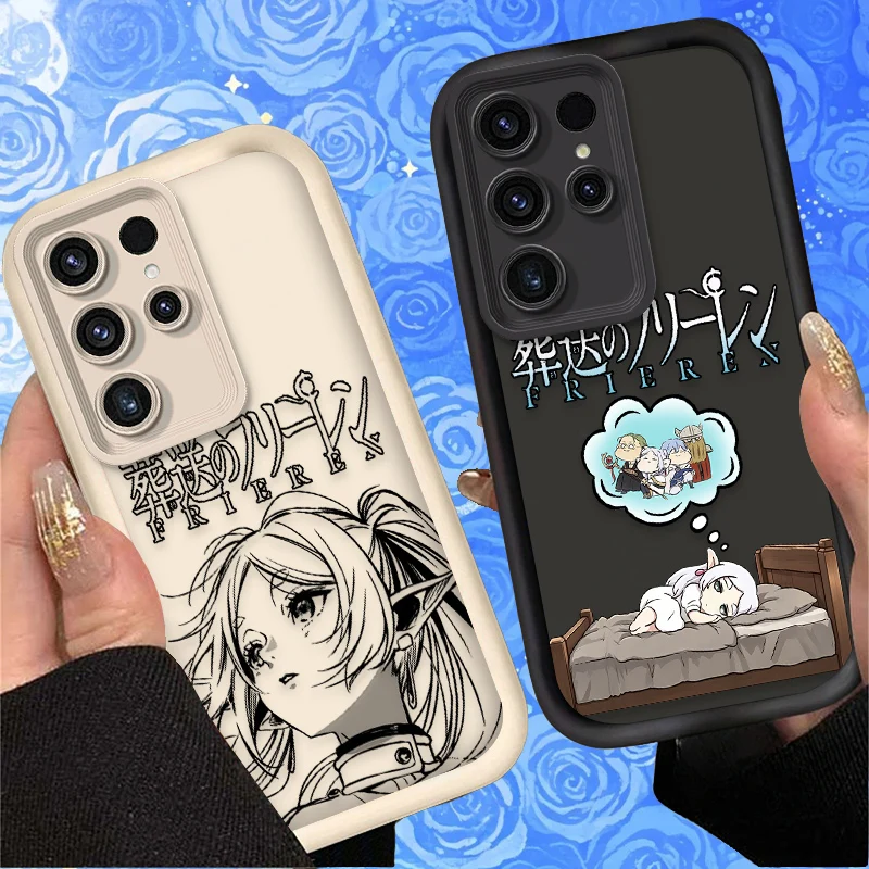 Frieren Line Art Elf Sleep Chibi Print Case For Samsung Galaxy S26 S25 Edge S24 S23 Ultra S22 Plus S21 FE A07 A17 4G A37 A57 5G
