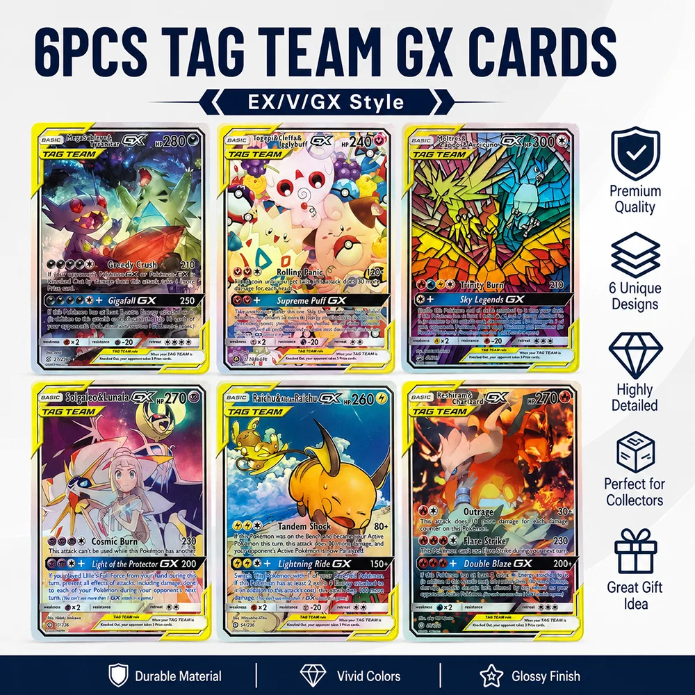 Cartas PTCG Anime TCG Team GX, Conjunto de Cartas Raras Arco-Íris, Mega Sableye & Tyranitar, Série Togepi & Cleffa, Cartas Holo Foil para Colecionadores