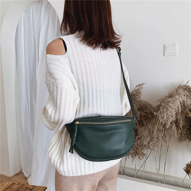 Women Fashion Chest Bags Large Capacity Crossbody Banana Bags Ladies Quality PU Leather Waist Bags With Belt For Female