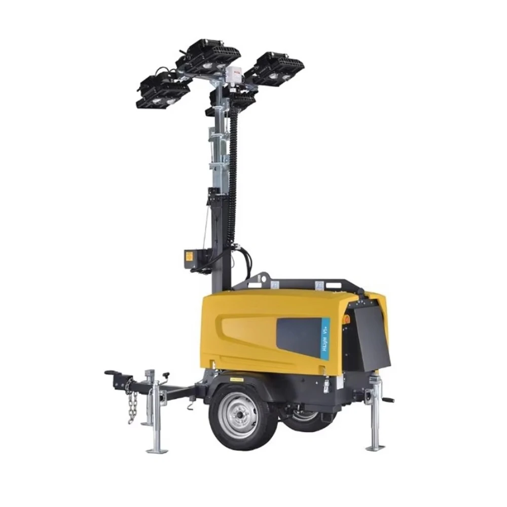Portable Atlas Copco Hilight Light Tower With Hydraulic Mast and Four LED Heads for Night Time Operation