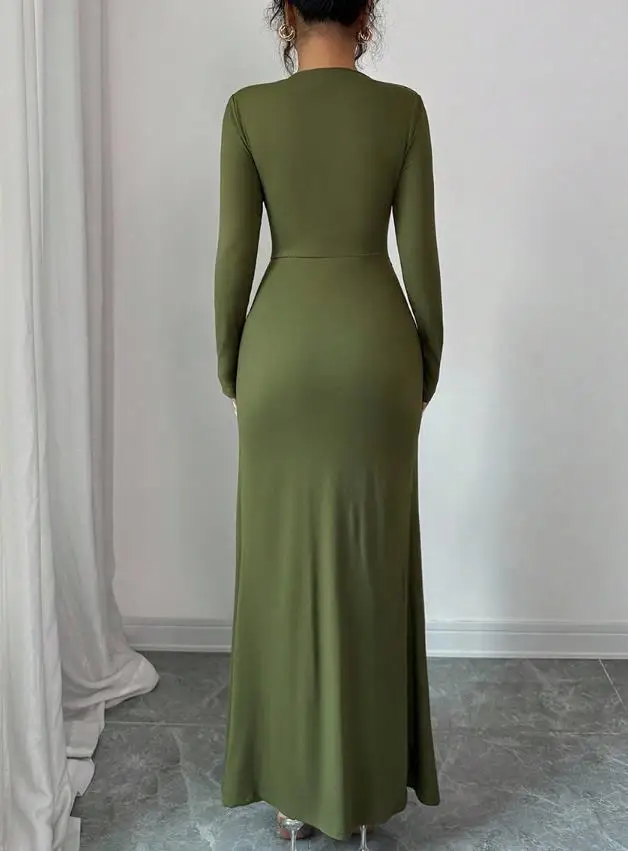 

Womens Dresses 2025 Autumn Solid Color Long Sleeved Hip Hugging Skirt Knitted Temperament Slim Fit Dress Elegant Dress for Women