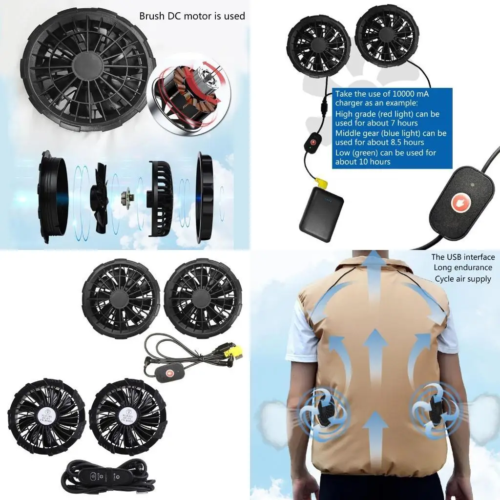 

Y1UB Air Conditioner Fan Men Outdoor Summer Coat USB Electric Fan Cooling Jackets Men 5V Air Conditioning Fan With Usb Cable