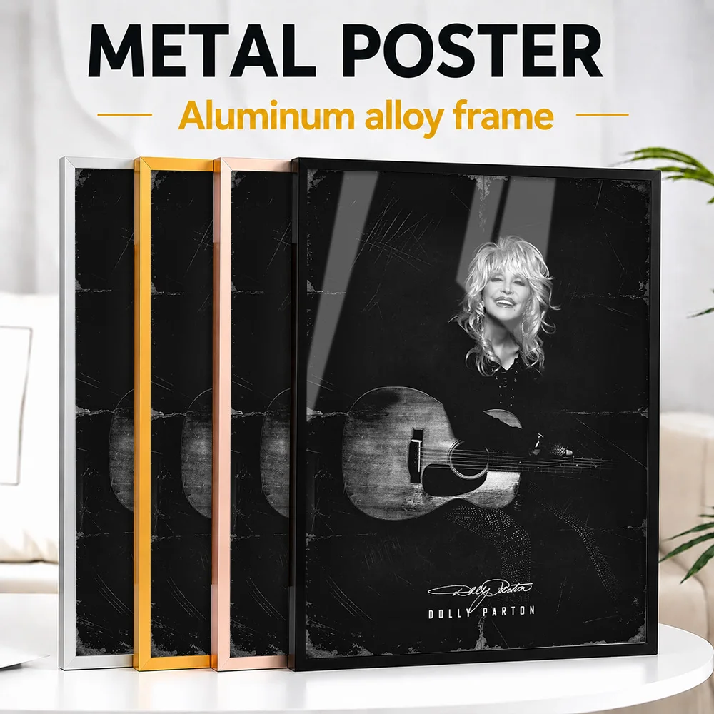 Dolly Parton With Guitar Framed Metal Poster Personalized Recording Tribute Wall Art For Vinyl Collectors Decorating Music Room