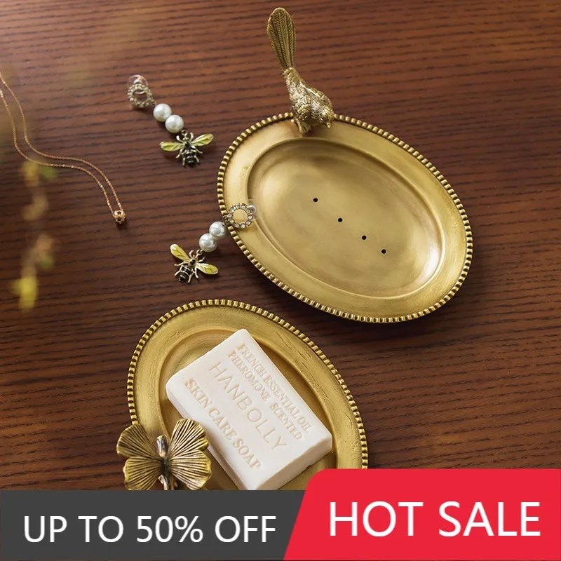 Vintage Soap Dish Brass Soaps Dishes Metal Elegant Storage Dish Round Luxury Bathroom Organizer Dishes Bathrooms Accessories