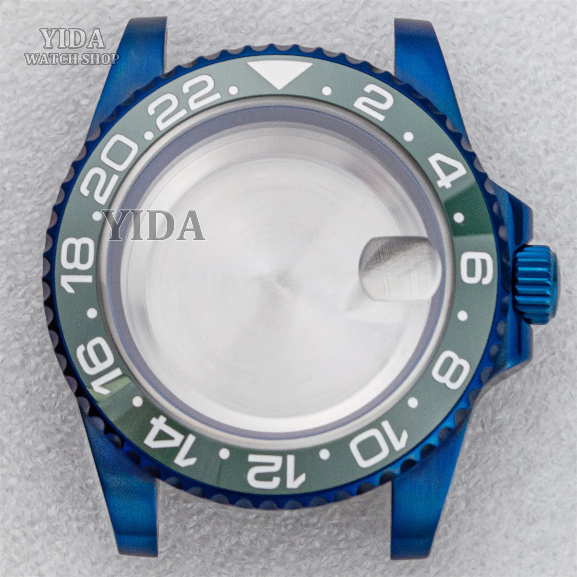 40mm Blue Watch Case Stainless Steel Case Ceramic Bezel 100M Waterproof Sapphire Glass for SUB GMT NH35/36 Movement  Watch Parts