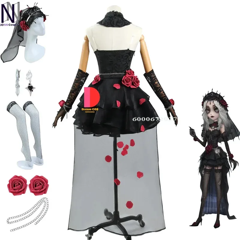 CyIdentity V 게임 Ada Messmer Emile 코스프레 의상 여성과 남성용 블랙 로즈 드레스 할로윈 크리스마스 새해 카니발 파티