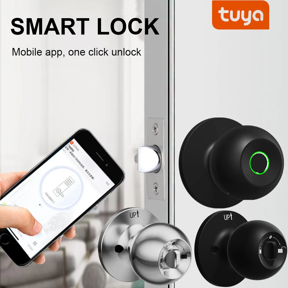 Tuya Biometric Fingerprint Smart Door Lock Electronic Door Knob Rechargeable Keyless Entry Door Lock for Home Office Apartments