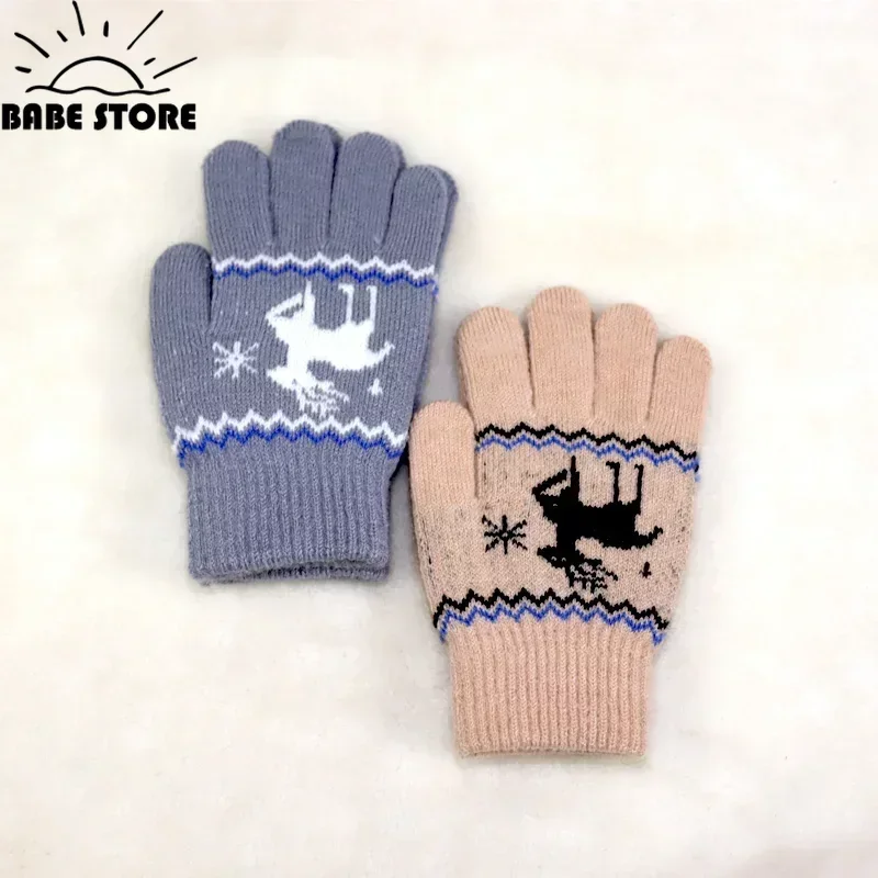 New Child Kids Baby Girls Boys Winter Knitted Gloves Xmas Cartoon Warm Mittens Toddlers Outdoor Cartoon  Cute Gloves5-12 Years