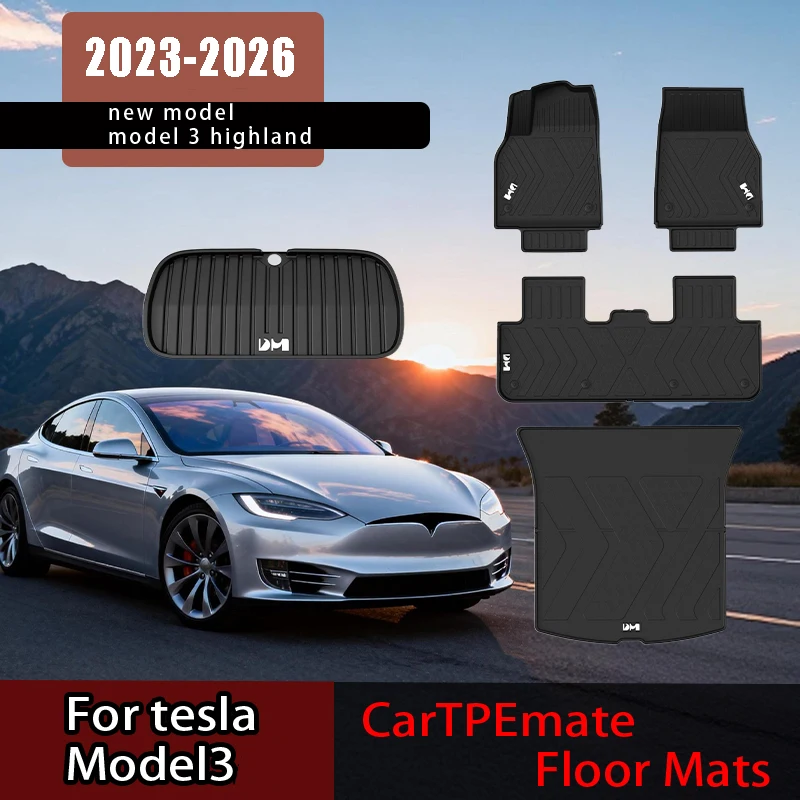 For Tesla New Model 3 Highland 2023-2026 TPE Floor Mats Durable Design Waterproof Luggage Mat Foot Pads Trunk Mats Accessories