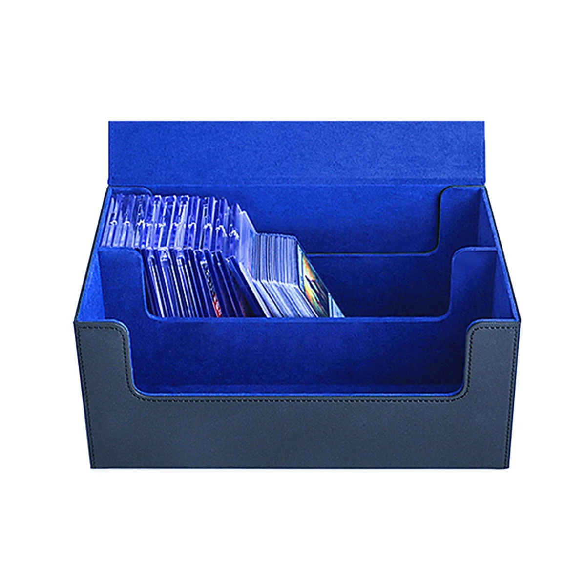 

Multifunction Card Box Portable Card Case Organizer Storage Box Top Side-Loading Deck Case Game Cards Hobbies,Black+Blue