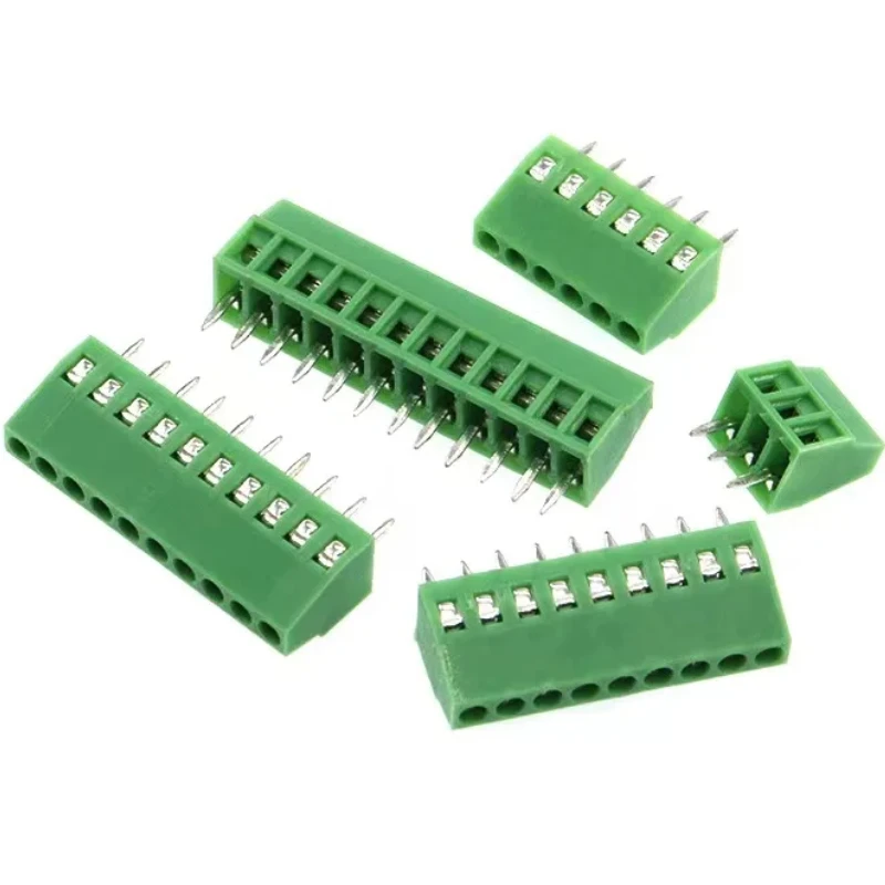 50 stks 2.54 MM PCB Universele Schroefklemmenblokken Connector 2/3/4/5/6/7/8/9/10-12 Pin/Poles KF128 Rechte Pin Koper