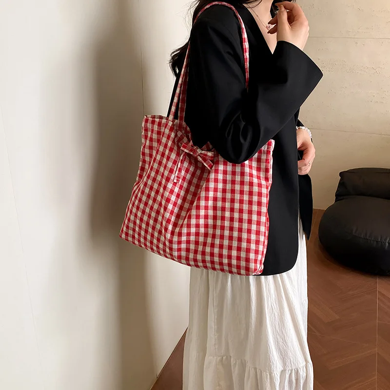 Fashion Plaid Design Shoulder Bags for Women Large Capacity Commuter Ladies Handbags Light Travel Female Shopping Tote Bag