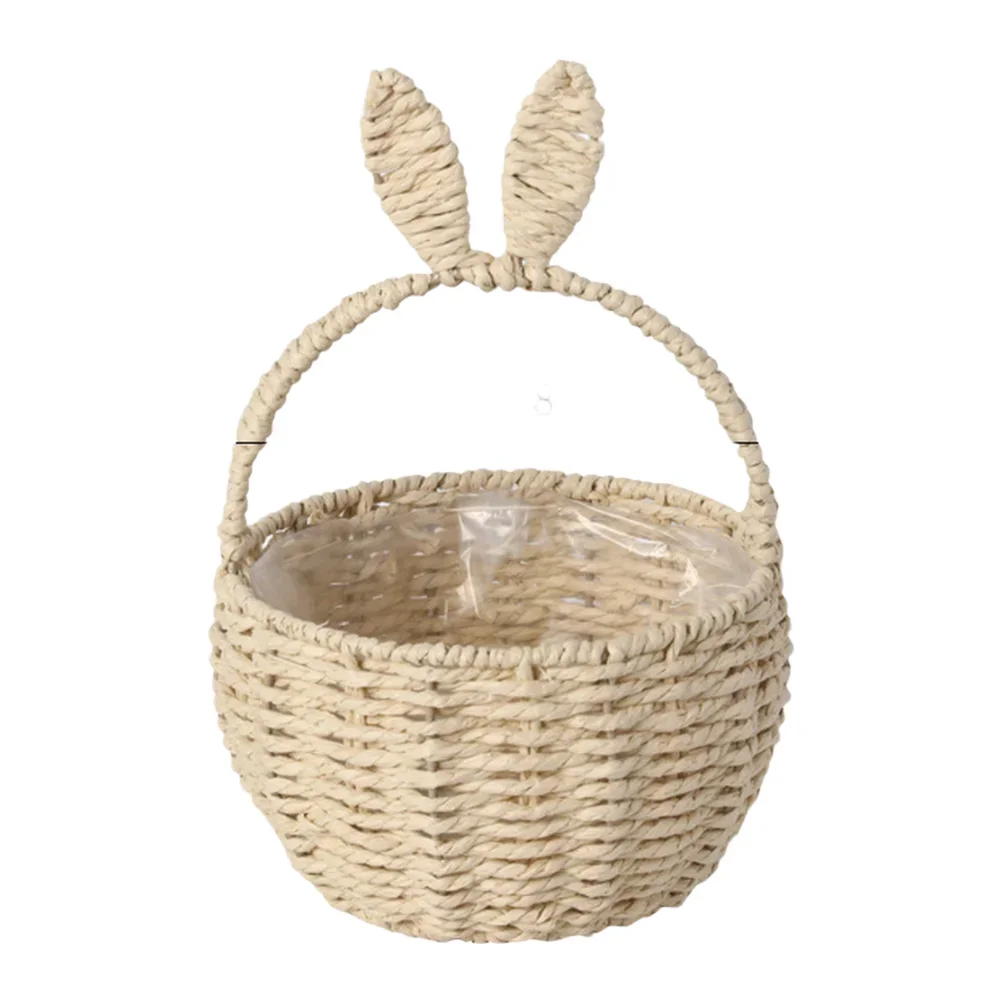 Rabbit Ear Shaped Handwoven Paper Rope Basket for Indoor For Home Decoration and Fresh or Dried Flower Display