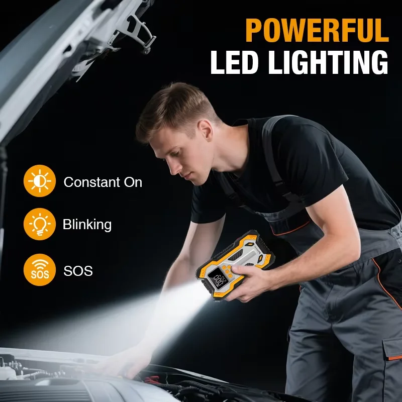 Portable Car Jump Starter 6000A Air Compressor 160PSI, Auto Tire Inflator Battery Booster for 9.0L Gas 6.5L Diesel Car SUV Truck