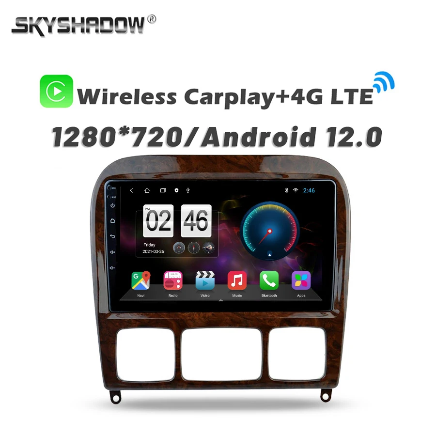 720P 8G+256G Carplay Android 13.0 Car DVD Player GPS WIFI Bluetooth RDS Radio For Benz W220 S280 S320 S350 S400 S430 S500 S600