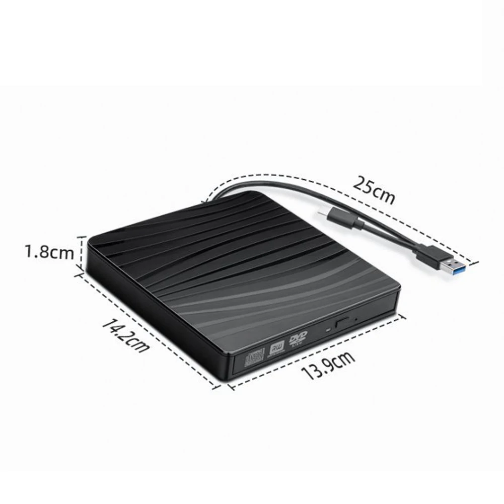 حاوية محركات الأقراص USB 3.0/Type-C مع سلك طاقة مزدوج الرأس حافظة DVD خارجية حصيرة غير قابلة للانزلاق محمولة لمشغل القرص الصلب Netbook