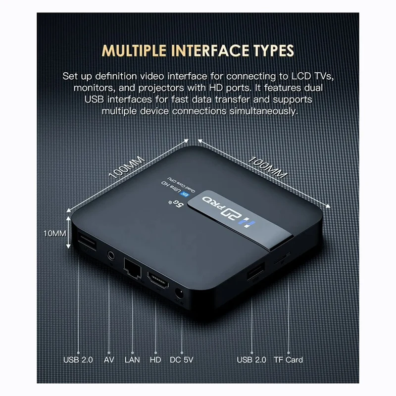 H20PRO Smart Android TV Box Android 10 2GB 16GB 6K Media Player TV Box 2.4&5G WIFI Very Fast EU Plug