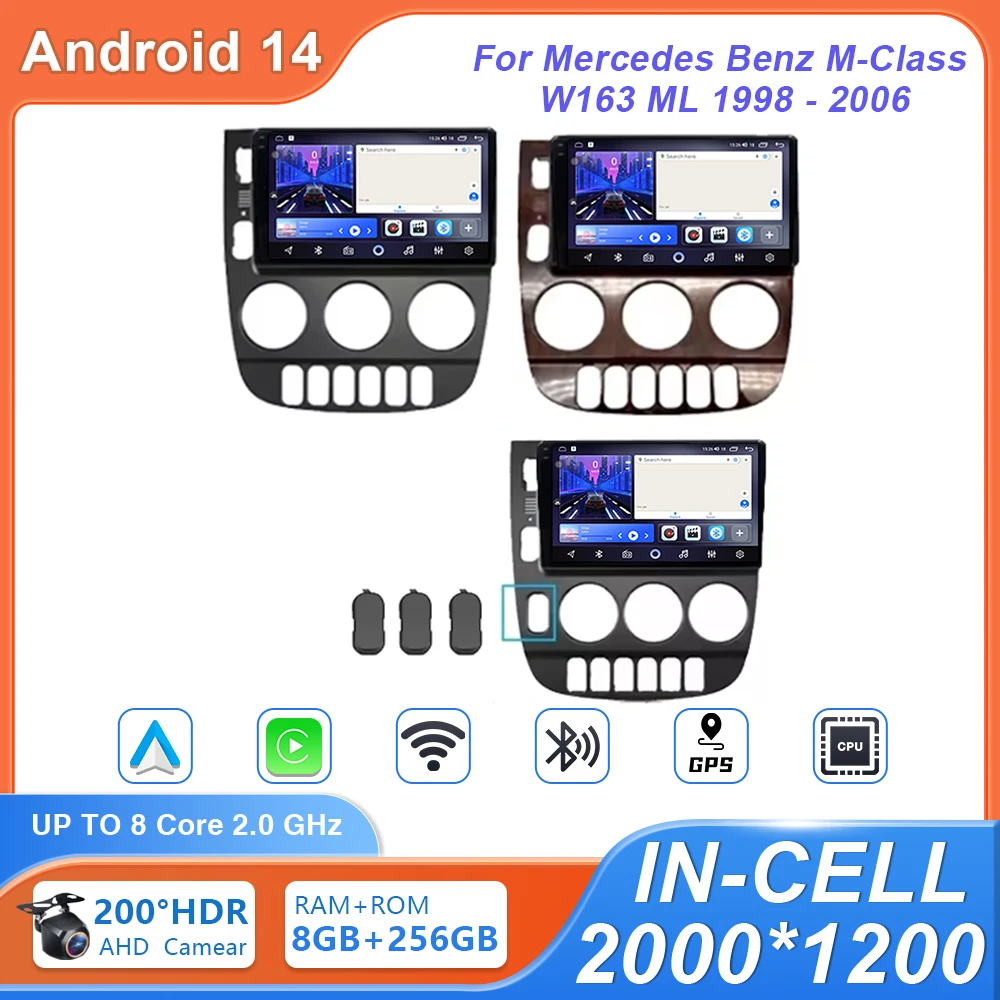 Android 14 For Mercedes Benz M-Class W163 ML 1998 - 2006 Auto Radio GPS Navigation Stereo Head Unit Multimedia Player DashCam BT